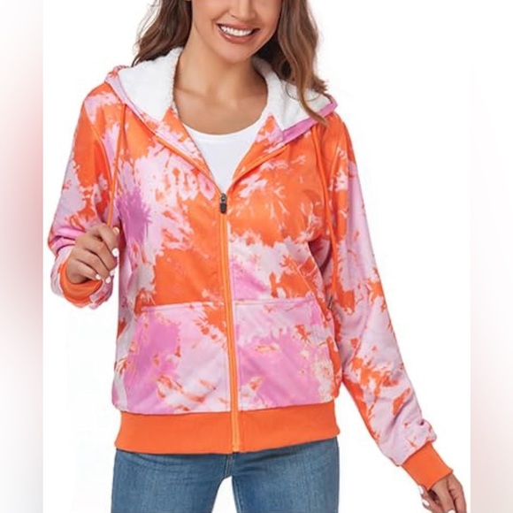 WENTTUO Womens Fleece Zip Up Hoodies Jacket Sweatshirt Tie Dye - NWT - Picture 3 of 7